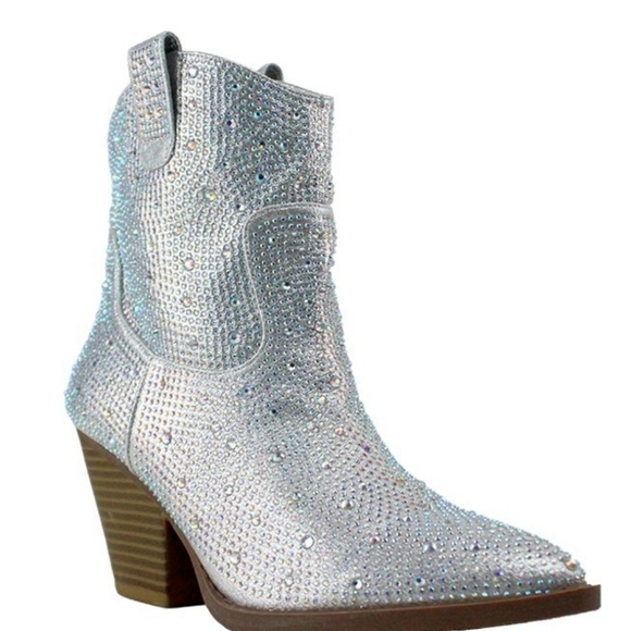 Silver Rhinestone Western Boot - Picture 2 of 2